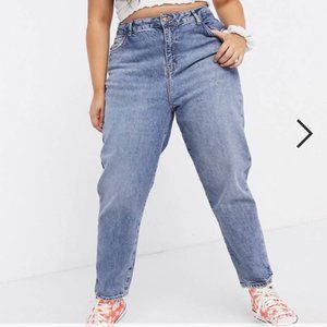 Brand New ASOS New Look Curve waist enhancing mom jeans in mid blue - US 18
